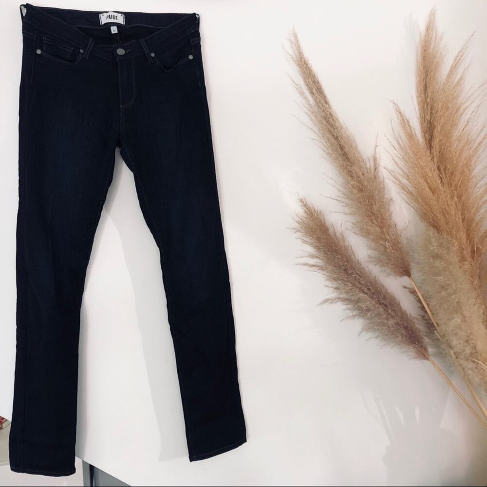 PAIGE Skyline Straight Leg Skinny High Rise Dark Blue Mona Wash Denim Jeans 27